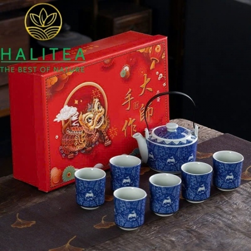 Bộ Ấm Trà Thanh Hoa Đề Lương 1 Ấm 6 Chén – Sứ Đức Hoá | Quà Biếu Sang Trọng