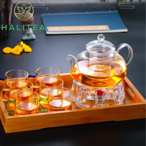 Bộ Ấm Trà Thuỷ Tinh Cao Cấp Đế Nến 800ml