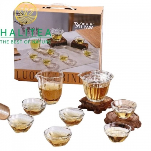 Bộ Ấm Trà Thủy Tinh Hoa Mai 8 Món – Hộp Quà Tặng