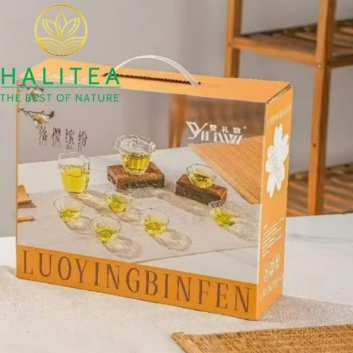 Bộ Ấm Trà Thủy Tinh Hoa Mai 8 Món – Hộp Quà Tặng