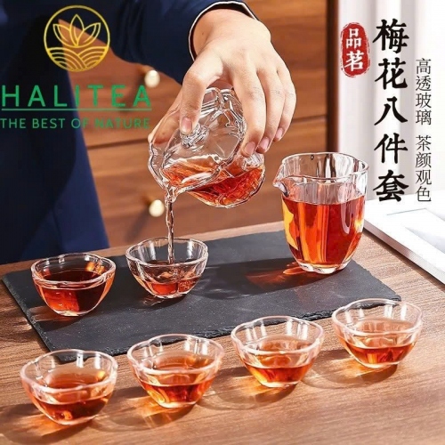 Bộ Ấm Trà Thủy Tinh Hoa Mai 8 Món – Hộp Quà Tặng