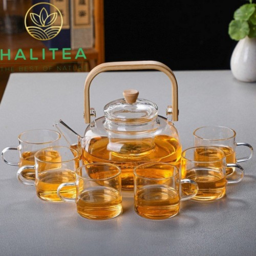 Bộ Ấm Trà Thủy Tinh Quai Tre 06 Tách 900ml
