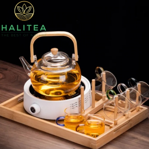 Bộ Ấm Trà Thủy Tinh Quai Tre 06 Tách 900ml