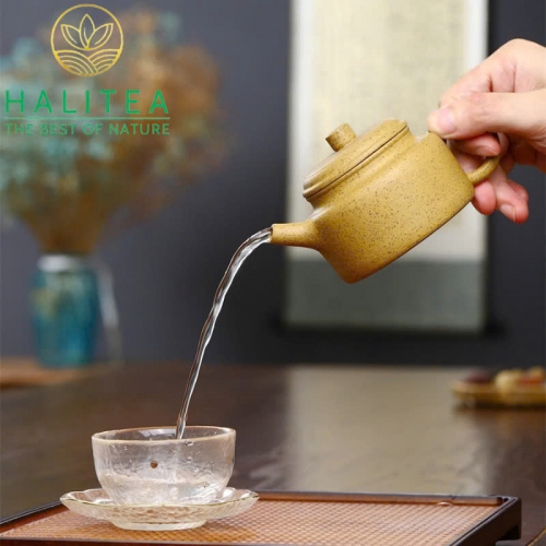 Bộ Ấm Tử Sa Đức Chung Chi Ma Đoạn Nê 230ml + 04 Chén Hộp Thổ Cẩm
