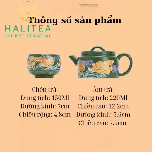 Bộ Ấm Tử Sa Hán Ngoã Cửu Long Ngư Quần Hội Lục Nê Hộp Quà Tặng 230ml