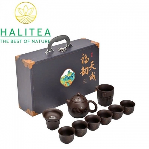 Bộ Ấm Tử Sa Long Đán Long Phụng / Hỷ Tước Đổi Màu 300ml – Hộp Vali Quà Tặng Cao Cấp