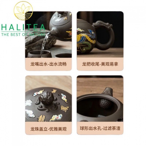 Bộ Ấm Tử Sa Tây Thi Long Phụng Đổi Màu 480ml - Hộp Quà Tặng