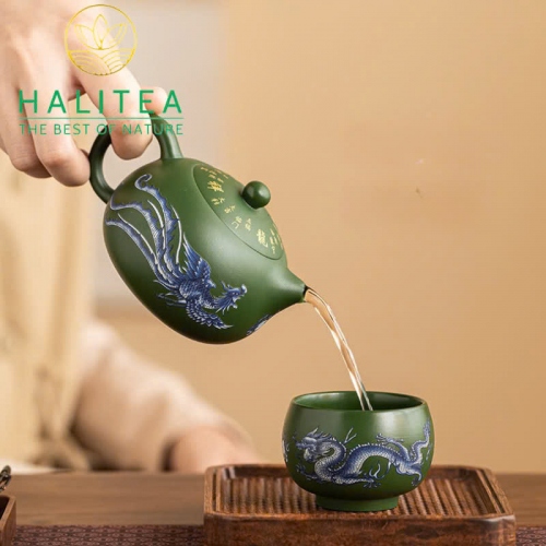 Bộ ấm Tử Sa Tây Thi Long Phụng Phát Sáng Lục Nê Hộp quà Tặng 220ml