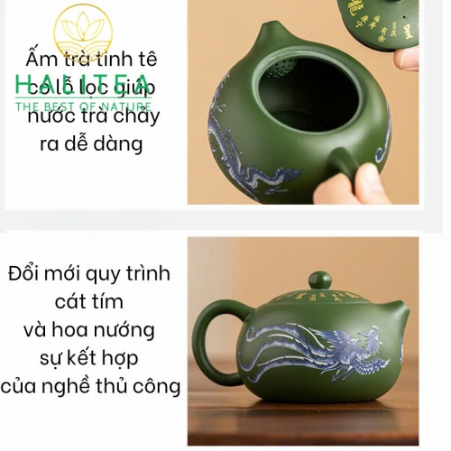Bộ ấm Tử Sa Tây Thi Long Phụng Phát Sáng Lục Nê Hộp quà Tặng 220ml