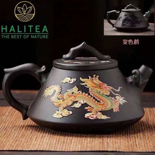 Bộ Ấm Tử Sa Thạch Biều Tử Dã Long Phụng Đổi Màu 250ml Hộp Quà Tặng