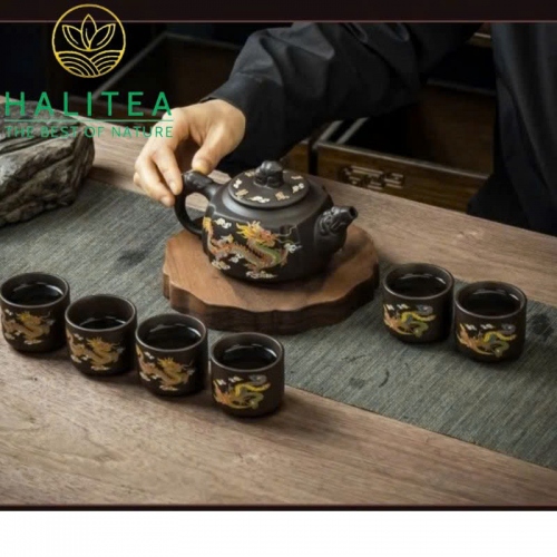 Bộ Ấm Tử Sa Tứ Phương Long Phụng Đổi Màu 330ml - Hộp Quà Tặng