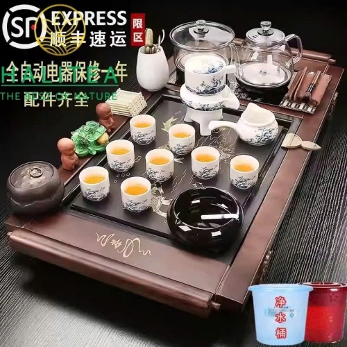 Bộ Bàn Trà Điện Tự Động Gỗ Mặt Đá “Niên Niên Hữu Dư” 95×46×07cm