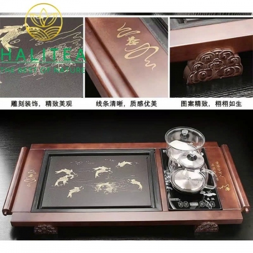 Bộ Bàn Trà Điện Tự Động Gỗ Mặt Đá “Niên Niên Hữu Dư” 95×46×07cm