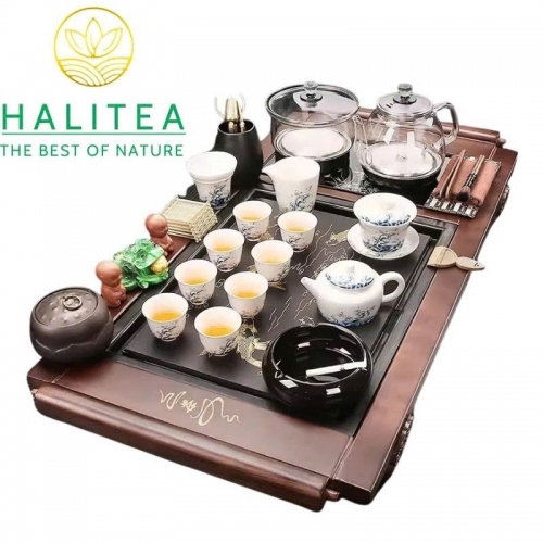 Bộ Bàn Trà Điện Tự Động Gỗ Mặt Đá “Niên Niên Hữu Dư” 95×46×07cm