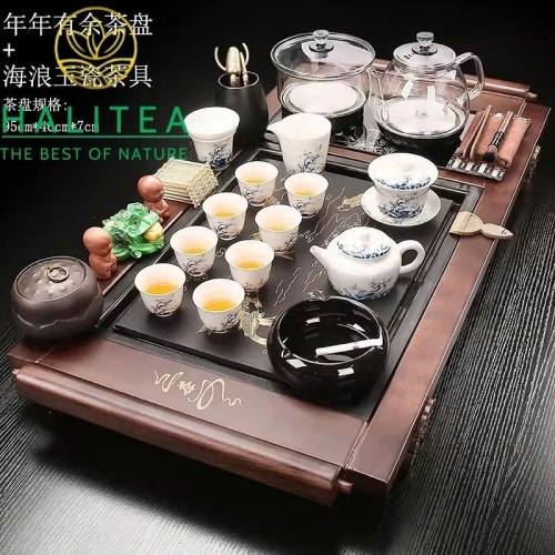 Bộ Bàn Trà Điện Tự Động Gỗ Mặt Đá “Niên Niên Hữu Dư” 95×46×07cm