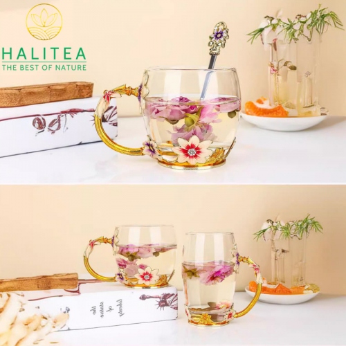 Bộ Bình Tách Thuỷ Tinh Hoa Cúc 3D Cao Cấp