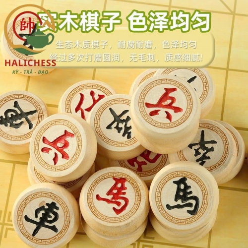 Bộ Cờ Tướng Gỗ Bạch Dương Kèm Bàn Cờ Gấp Gọn - Size 30, 35, 40, 50