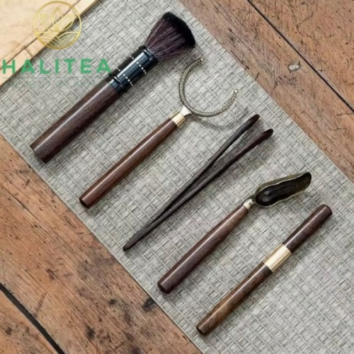 Bộ Dụng Cụ Trà Đạo 5 Món Gỗ Mun Phiên Bản Phật Thủ 18cm