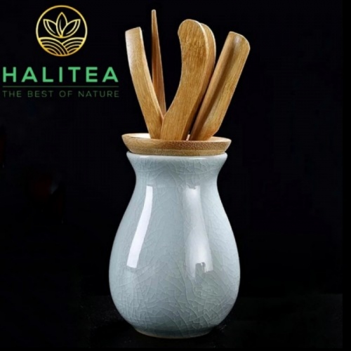 Bộ Dụng Cụ Gắp Trà Tre Bình Sứ 6 Món