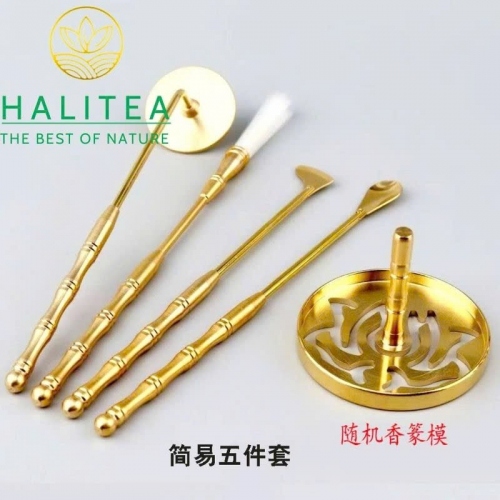 Bộ Dụng Cụ Lư Xông Trầm Bột Đồng Thau Hoa Sen 9 Món – Khuôn Ấn Hộp Quà Tặng