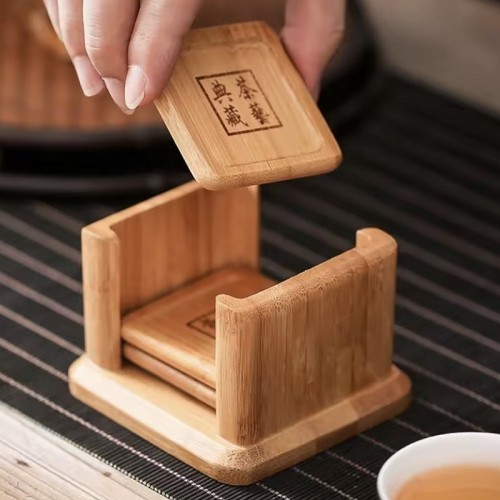 Bộ Lót Chén Trà Tre Vuông 6 Cái