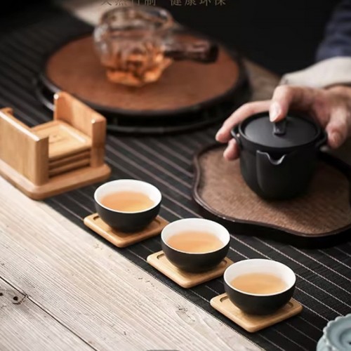 Bộ Lót Chén Trà Tre Vuông 6 Cái