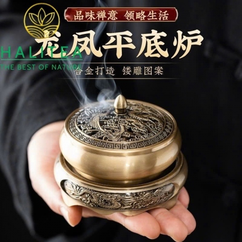 Bộ Lư Xông Trầm + Đế Hợp Kim Hoa Sen, Long Phụng, Chiêu Tài