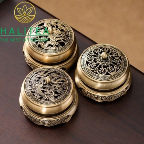 Bộ Lư Xông Trầm + Đế Hợp Kim Hoa Sen, Long Phụng, Chiêu Tài