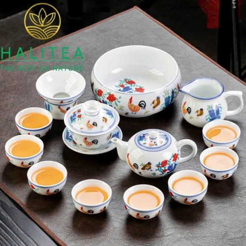 Bộ Pha Trà Sứ Thời Thành Hóa Đại Minh Đấu Thái Gà 13 Món