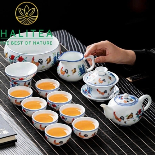 Bộ Pha Trà Sứ Thời Thành Hóa Đại Minh Đấu Thái Gà 13 Món