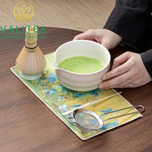 Bộ Trà Đạo Matcha Nhật Bản - 7 Món (Hộp Xanh, Có Vòi)