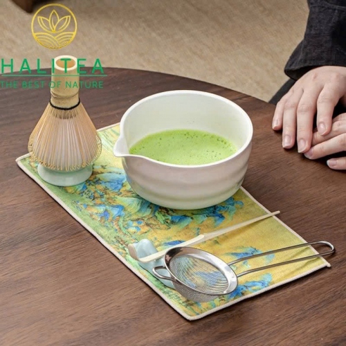 Bộ Trà Đạo Matcha Nhật Bản - 7 Món (Hộp Xanh, Có Vòi)