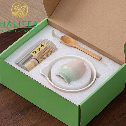 Bộ Trà Đạo Matcha Nhật Bản - 7 Món (Hộp Xanh, Có Vòi)