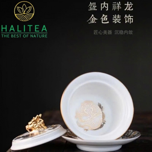 Chén Khải Sứ Đức Hoá Phúc Kiến Cửu Long Tranh Châu Hộp Quà Tặng