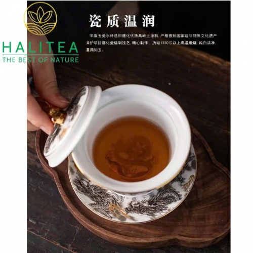 Chén Khải Sứ Đức Hoá Phúc Kiến Cửu Long Tranh Châu Hộp Quà Tặng