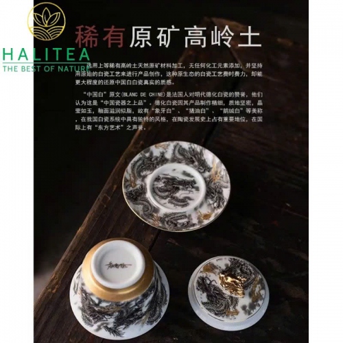Chén Khải Sứ Đức Hoá Phúc Kiến Cửu Long Tranh Châu Hộp Quà Tặng