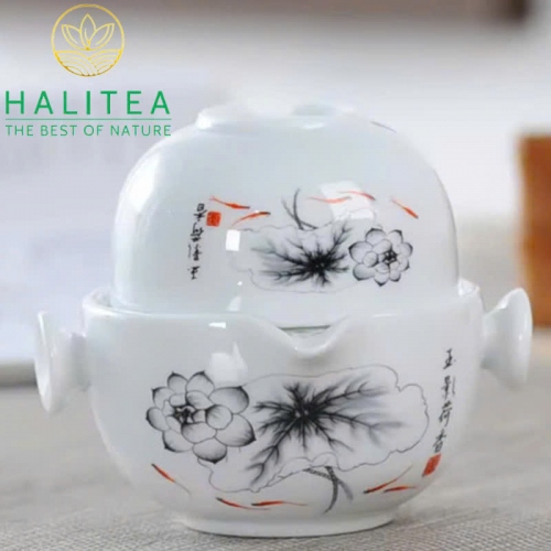 Chén Khải Sứ Kết Hợp Chén Trà 2 trong 1 Tiện Lợi