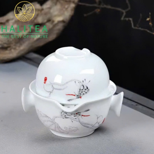 Chén Khải Sứ Kết Hợp Chén Trà 2 trong 1 Tiện Lợi