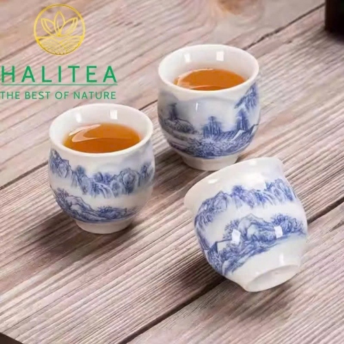 Chén Sứ Đức Hoá 2 Lớp Cách Nhiệt Họa Tiết Sơn Thủy Lam 95ml