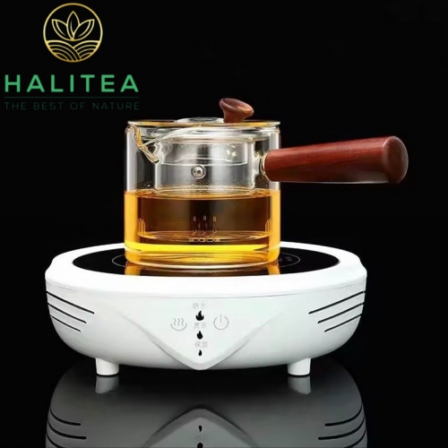 Chén Tống Pha Trà Thủy Tinh Quai Siêu Cán Gỗ