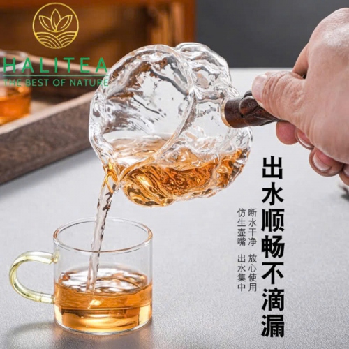 Chén Tống Trà Thuỷ Tinh Tay Cầm Gỗ 250ml