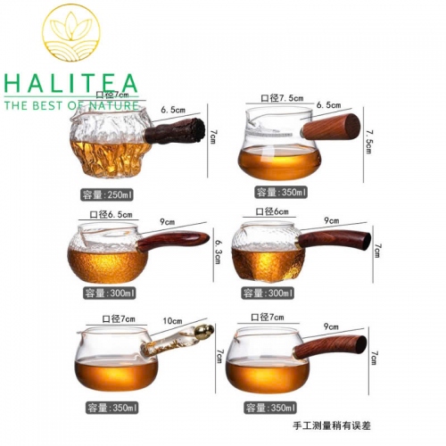 Chén Tống Trà Thuỷ Tinh Tay Cầm Gỗ 250ml