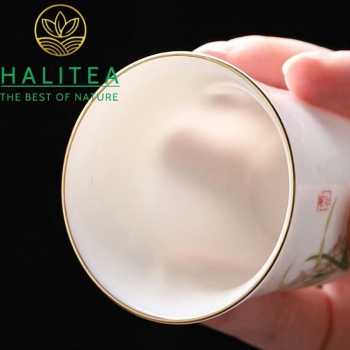 Chén Trà Sứ Dương Chi Ngọc Đức Hóa Hoa Văn Vẽ Tay Thủ Công 65ml