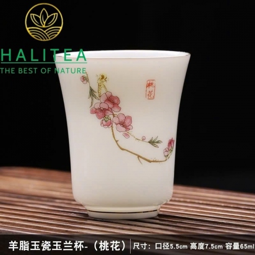 Chén Trà Sứ Dương Chi Ngọc Đức Hóa Hoa Văn Vẽ Tay Thủ Công 65ml