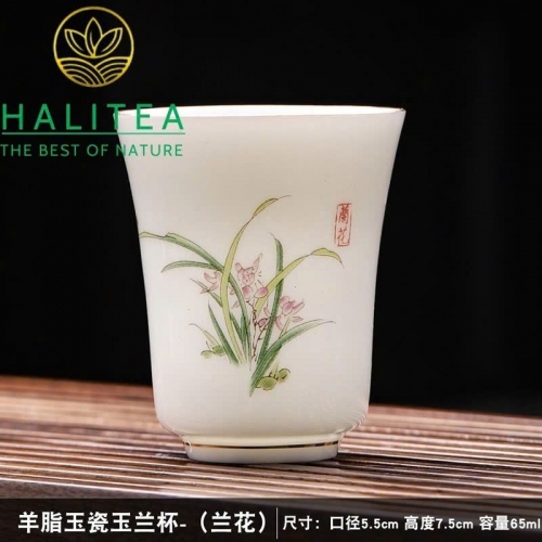 Chén Trà Sứ Dương Chi Ngọc Đức Hóa Hoa Văn Vẽ Tay Thủ Công 65ml