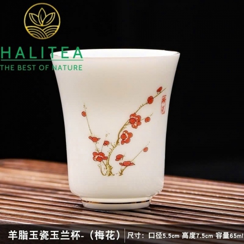 Chén Trà Sứ Dương Chi Ngọc Đức Hóa Hoa Văn Vẽ Tay Thủ Công 65ml