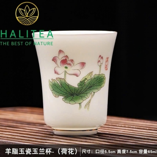 Chén Trà Sứ Dương Chi Ngọc Đức Hóa Hoa Văn Vẽ Tay Thủ Công 65ml