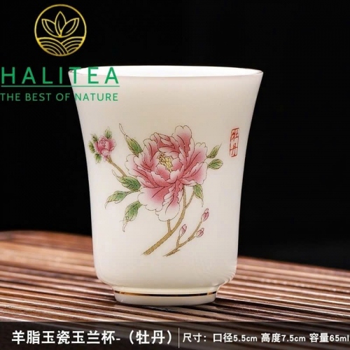 Chén Trà Sứ Dương Chi Ngọc Đức Hóa Hoa Văn Vẽ Tay Thủ Công 65ml
