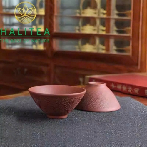 Chén Trà Tử Sa Dáng Đấu Lệ Hoa Văn Hồi Văn – Nguyên Khoáng Nghi Hưng 45ml