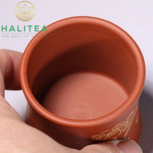 Chén Tử Sa Chu Nê Họa Tiết Vẽ Sen Vàng 80ml